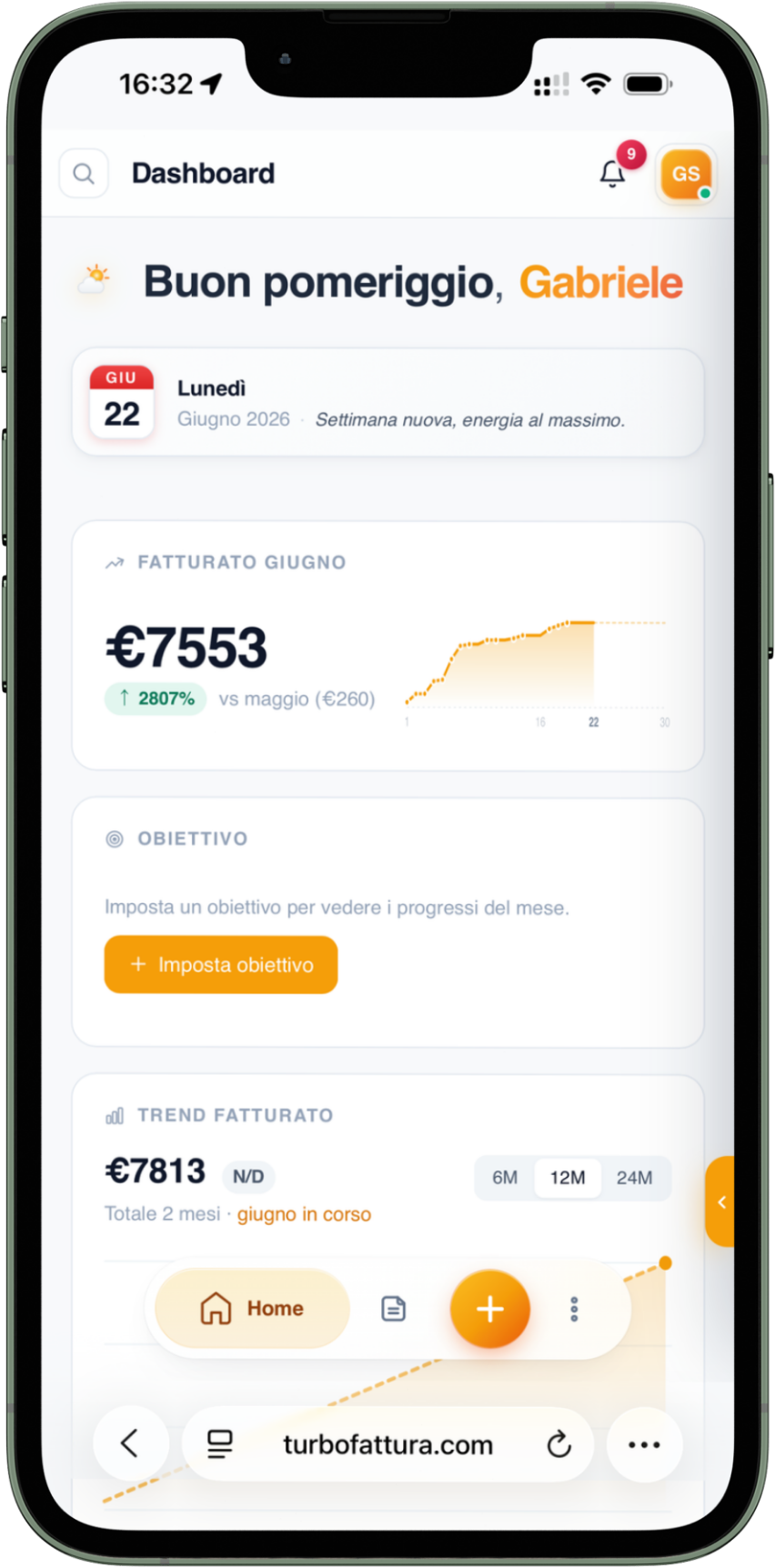 App TurboFattura su iPhone: account pronto subito dopo la registrazione
