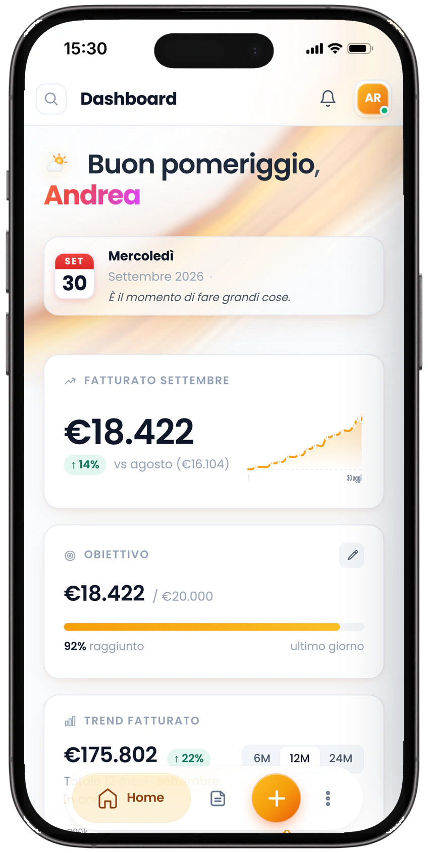 App TurboFattura: dashboard fatturazione elettronica su iPhone