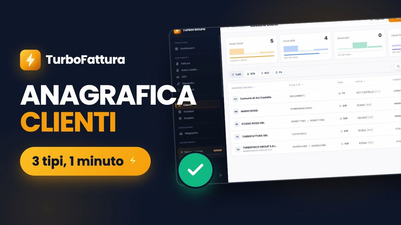 Video tutorial: aggiungere clienti all&rsquo;anagrafica di TurboFattura — aziende, privati e P.A.