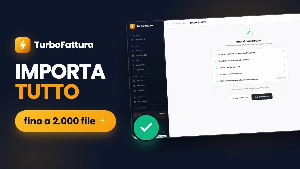 Video tutorial: importare fatture, clienti e fornitori in TurboFattura — fino a 2.000 file per volta