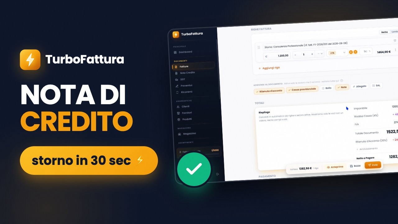 Video tutorial: emettere una nota di credito (storno TD04) con TurboFattura